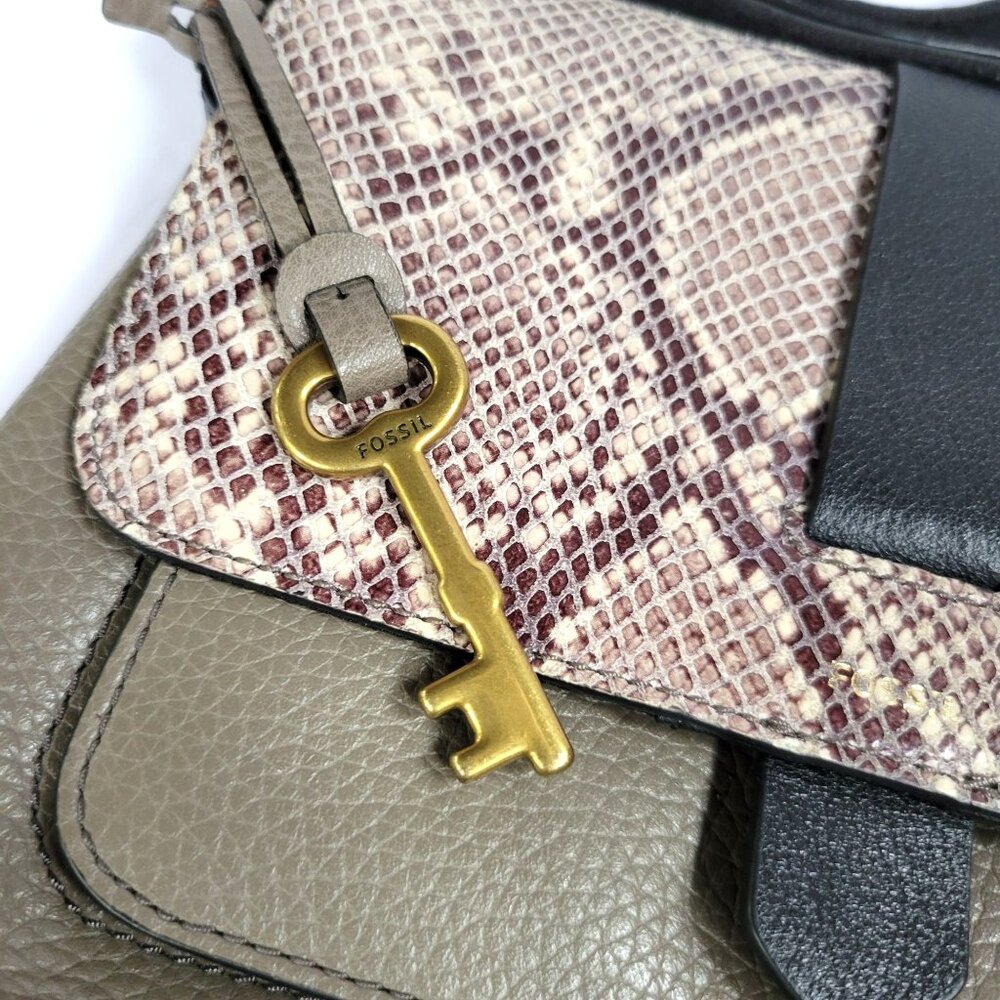 Fossil Crossbody Bag Leather Grey With Snakeskin Accents Purse ZB7804 VGC - Picture 2 of 12